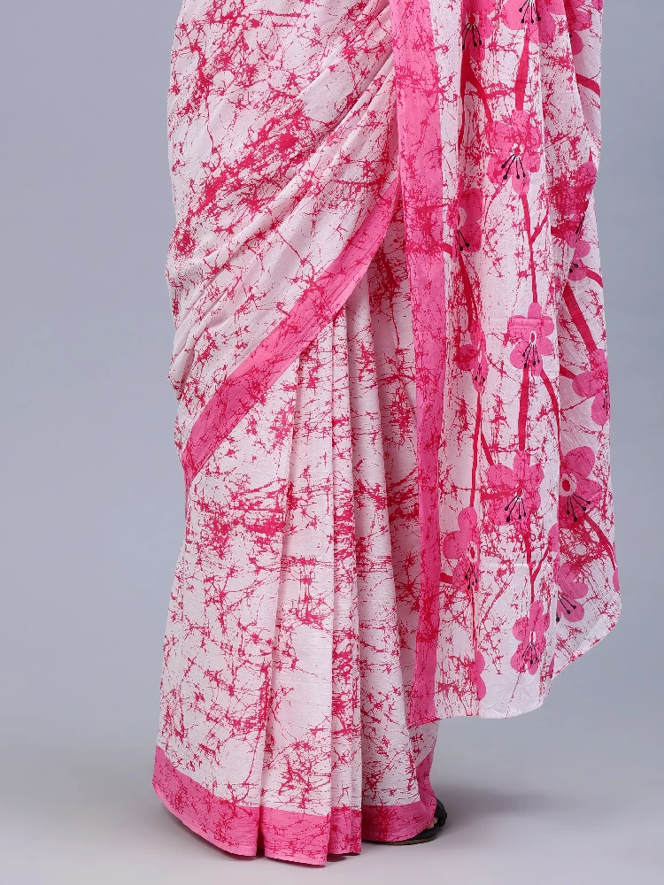 Pink White Printed Malmal Cotton Saree-7.webp